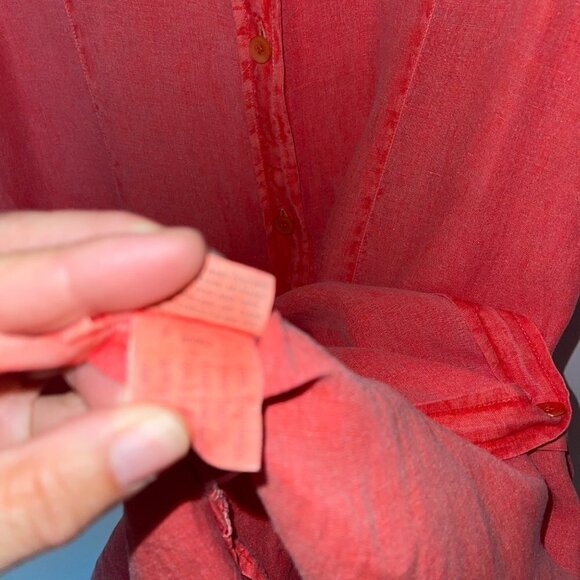 Marina Rinaldi Maxi Shirt Dress Size 12 Coral Linen Washed Button Front Pockets - Picture 12 of 15